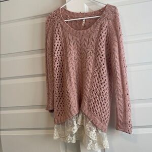 POL Pink Knit Sweater with Lace Hem